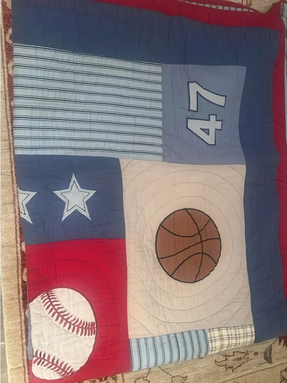 Pottery Barn Kids Red and Blue Number 47 Comforter Set